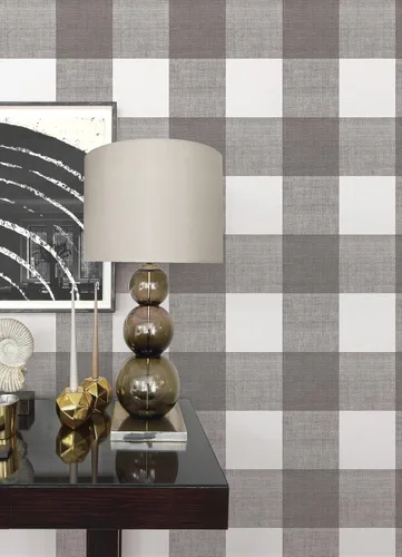 Vista 3 de Scott Living Scott-ish - Papel tapiz autoadhesivo a cuadros, color gris