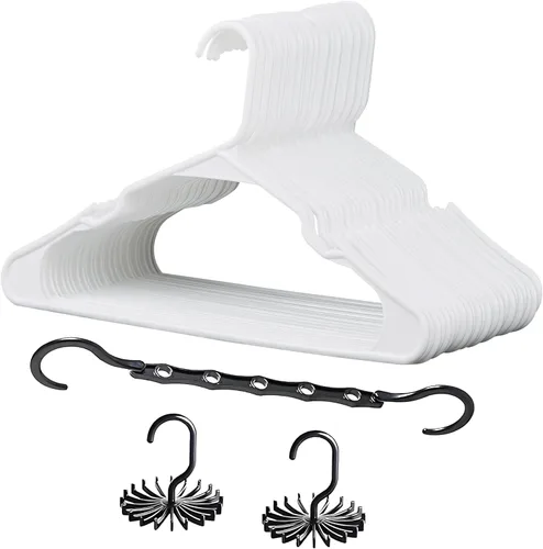 Vista 22 de VECELO Juego de 25 perchas de plástico con muescas antideslizantes para el armario, ahorro de espacio, perchas resistentes, color beige