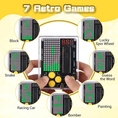 Vista 3 de PEMENOL Kit de proyecto de soldadura de juego 7 en 1, proyectos electrónicos de consola de juegos retro para principiantes, niveles de dificultad