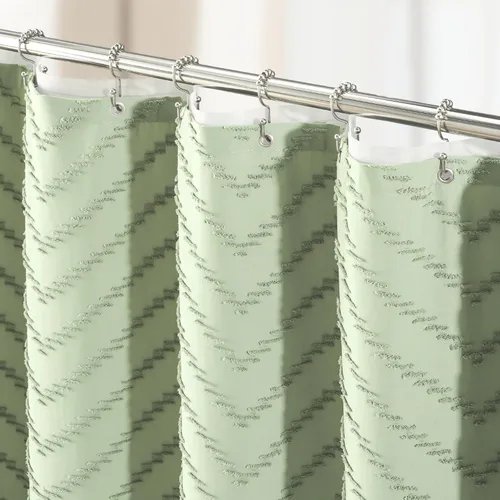 Vista 26 de Dynamene - Cortina de ducha, tela bohemia y rústica con rayas con chebrón en relieve, cortina texturizada para decoración de baño, juego de cortina