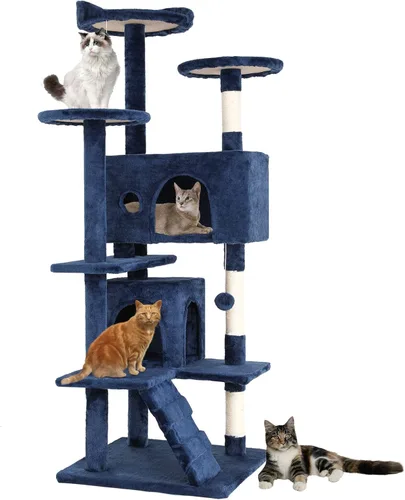 Vista 11 de BestPet Torre para Gatos de 36" Beige Torre Resistente para Gatos de Múltiples Niveles con Casita de Felpa, Percha Acogedora, Postes