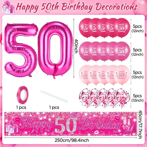 Vista 13 de Sweet 16 Pink Birthday Decorations - 20 Pcs Balloons, 40 Inch Number 16, Happy Sweet 16 Banner