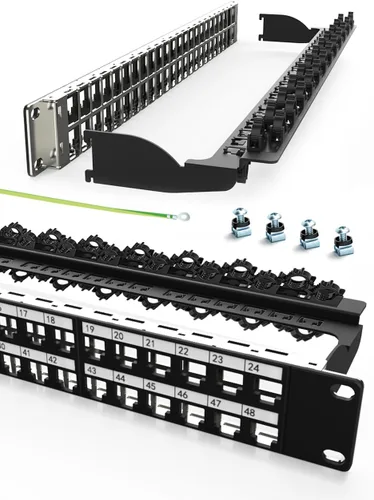Panel de conexión Keystone en blanco de 48 puertos para montaje en rack y montaje en pared, 1U de 19 pulgadas para red RJ45 (para conector Keystone