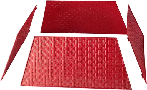 Vista 9 de Glitzhome Collar de árbol de tejido de metal rojo trapezoidal de 25.75 pulgadas de largo, para árboles de Navidad rústicos, anillo de árbol