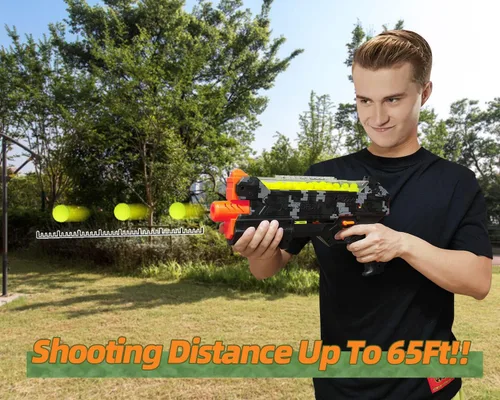 Vista 5 de YTSWELE Pistola Blaster con gafas protectoras con pistón de resorte y 100 rondas para hasta 110 FPS compatible con dardos Nerf Hyper Rounds, fácil