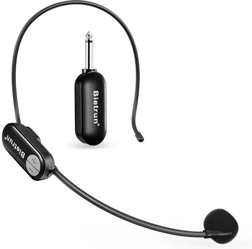 Bietrun Auriculares inalámbricos con enchufe de 1/4 pulgadas, rango de 165 pies, micrófono inalámbrico UHF y micrófono de mano 2 en 1, para altavoz