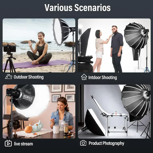 Vista 8 de SIRUI Luz de video LED CS100 de 100 W, iluminación continua de luz diurna portátil, CRI 96 de 5600K, TLCI 98 4000Lux/m, montaje Bowens, 8 efectos