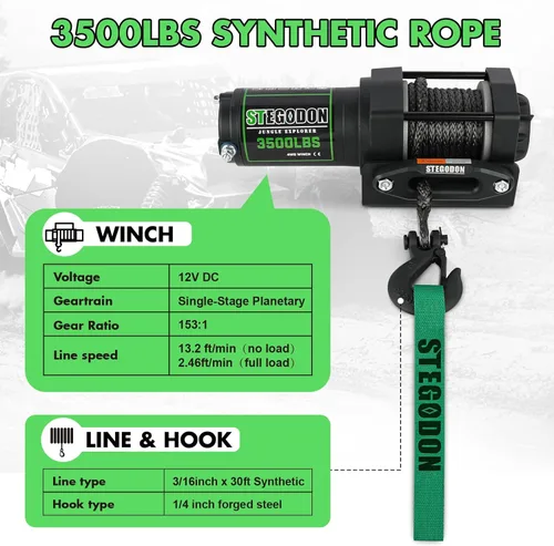 Vista 5 de Cabrestante eléctrico ATV UTV de 3500 libras, cabrestante eléctrico impermeable de 12 V, cabrestante eléctrico con control remoto con cable