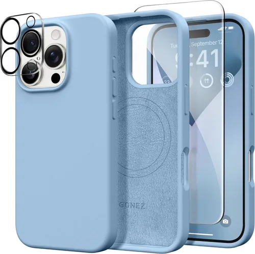 Vista 1235 de GONEZ Funda magnética para iPhone 14, compatible con Magsafe, con protector de pantalla + protector de cámara, forro de microfibra antiarañazos
