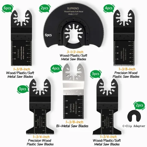 Vista 2 de SupKing 24 hojas de sierra oscilantes, kits de cuchillas multiherramientas profesionales de titanio para metal y madera, cuchillas multiherramienta