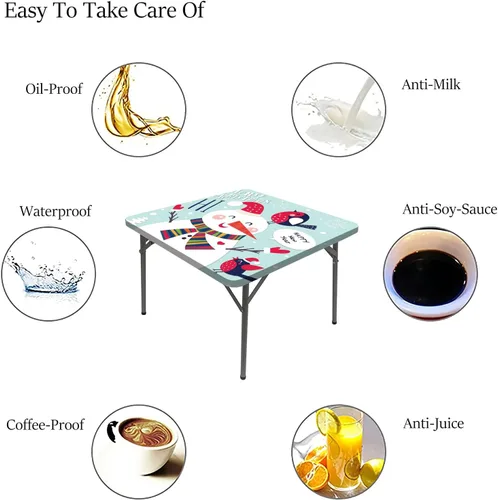 Vista 6 de Mantel de Navidad con bordes elásticos, diseño de pájaro y muñeco de nieve, lavable, a prueba de derrames, se adapta a mesas de 28 x 28 pulgadas