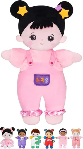 Vista 24 de OUOZZZ - Set de regalo de minimuñeca rosa de bebé afelpada de 10 pulgadas, muñeca de trapo afelpada para dormir, juguete para niños y niñas