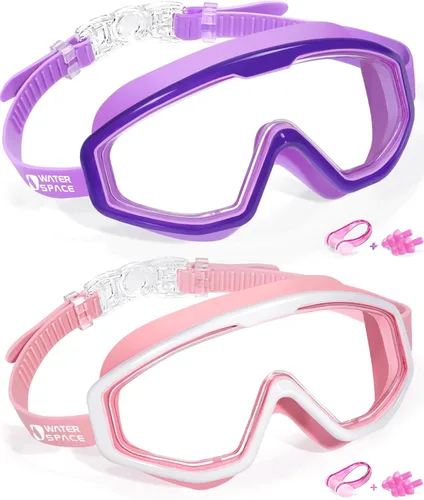 Vista 10 de Paquete de 2 gafas de natación para niños y niñas de 3 a 15 años, visión amplia, antivaho con protección UV e impermeables
