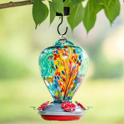 Vista 4 de Muse Garden - Comederos para colibríes para exteriores colgantes, comederos de vidrio soplado para colibríes, regalos para mujeres, decoración