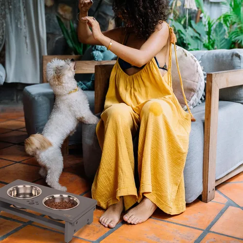 Vista 7 de HTB Cuencos elevados para perros, soporte elevado para perros con 2 cuencos de acero inoxidable, cuencos elevados para perros grandes, medianos