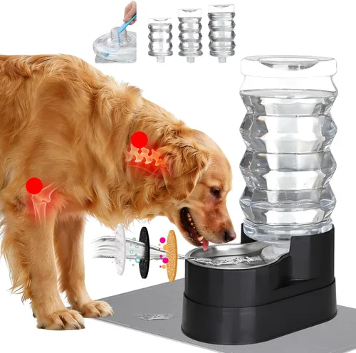 Vista 27 de RIZZARI Dispensador de agua grande para perros: 8L de gravedad elevada en negro, dispensador automático de acero inoxidable con cepillo