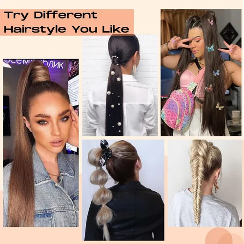Vista 4 de SEIKEA Extensión de Cola de Caballo Larga Recta Envolvente con Clip en Extensiones de Cabello de Cola de Caballo Pieza de Cabello Sintética Natural