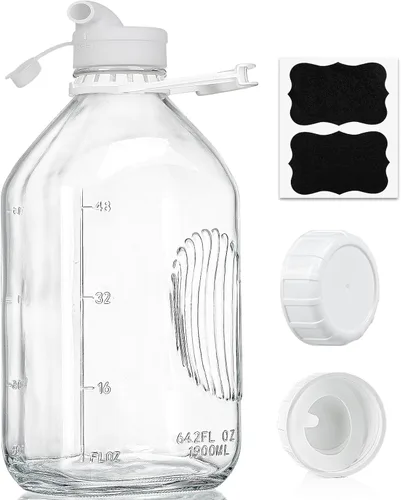 Syntic Botella de leche de vidrio de 2 cuartos con tapa de rosca hermética reutilizable y resistente, botellas de vidrio de 64 oz para leche de