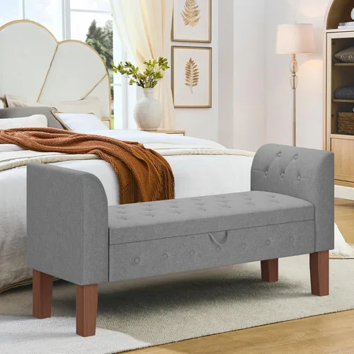 Vista 11 de Awonde Banco de almacenamiento tapizado con brazos otomano para dormitorio, entrada, sala de estar, color caqui