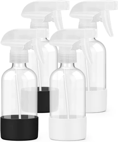 Vista 13 de Worldgsb 2 unidades de botellas de spray de vidrio de 8 oz, contenedores vacíos rellenables con protección de funda de silicona, botellas de spray