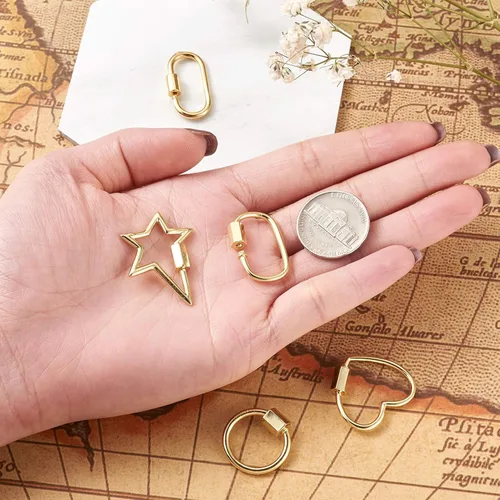 Vista 5 de Fashewelry 5 piezas de llavero de tornillo mixto, mosquetón, cierre de mosquetón chapado en oro de 18 quilates, hebilla de cierre de gancho