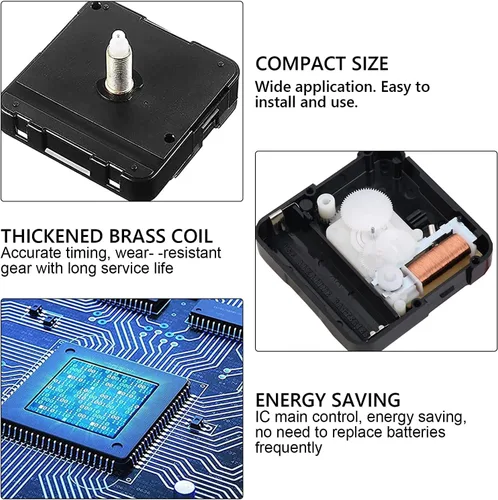 Vista 3 de Juego de 2 mecanismos de reloj de cuarzo, mecanismos de reloj de pared, repuesto alimentado por batería, piezas de movimiento de reloj, repuesto