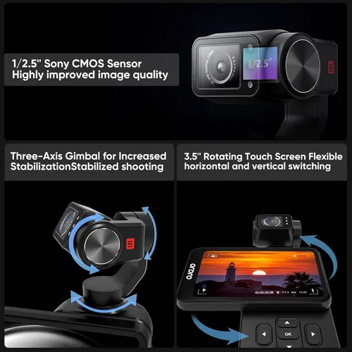 Vista 2 de ORDRO Videocámara de bolsillo M5, videocámara de video 4K 60FPS de estabilización de 3 ejes, cámara de bolsillo de visión nocturna IR para vlogging