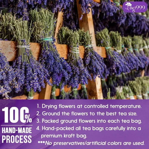 Vista 6 de 120 bolsas de té de flores de lavanda, 100% natural y puro de flores de lavanda. Té de hierbas de lavanda con flores sueltas. Té de flores