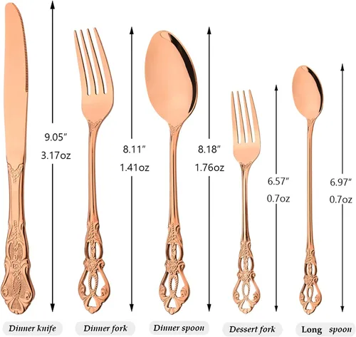 Vista 4 de Snplowum Juego de cubiertos Royal Hollow de 20 piezas para 4, vajilla de acero inoxidable 180 con espejo de lujo, incluye cuchillo, tenedor