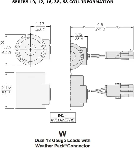 Vista 2 de HydraForce 6359732 Bobina de válvula electromagnética, conector Weatherpack, 12v DC, tamaño 10