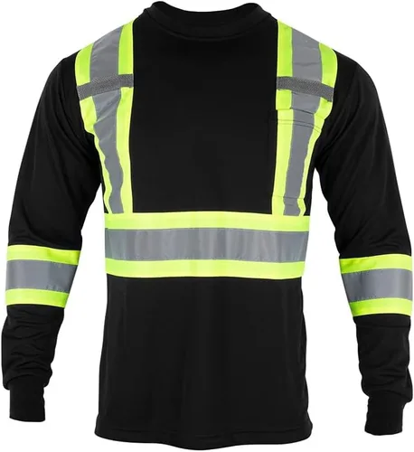 VENDACE Camiseta de trabajo de seguridad de alta visibilidad para hombre, ANSI Clase 2, camisa de manga larga reflectante con bolsillo (negro, S)