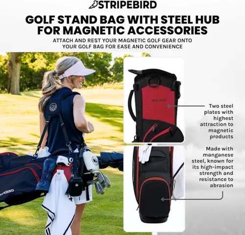 Vista 2 de Bolsa de golf con soporte con hub para imanes - 4 divisiones de longitud completa Bolsa de palos de golf - Correas duales ajustables y giratorias