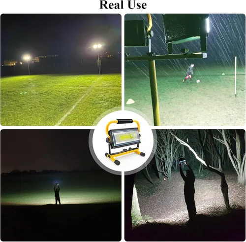Vista 6 de 100W COB Rechargeable Work Light, 7000LM Cordless LED Work Lights, Waterproof Portable Flood Light with Stand for Outdoor Camping, Hiking, Garage