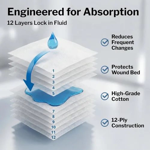 Vista 3 de McKesson Esponjas de gasa tejidas, estériles, 12 capas, 100% algodón, 4 x 4 pulgadas, 2 por paquete, 25 paquetes, 50 en total