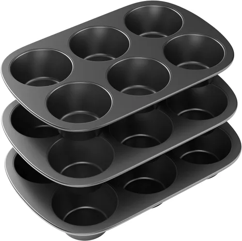Tiawudi Paquete de 3 Moldes Antiadherentes para Muffins, Molde de Acero al Carbono para Cupcakes, Fácil de Limpiar y Perfecto para Hacer Muffins o