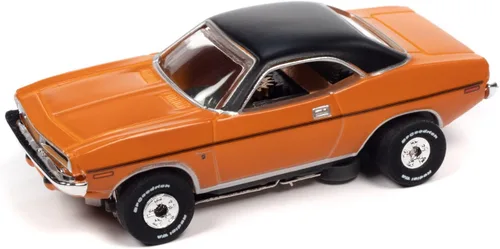 Vista 2 de Auto World Thunderjet OK Used Cars 1970 Plymouth Barracuda Gran Coupe (Orange) HO Scale Slot Car