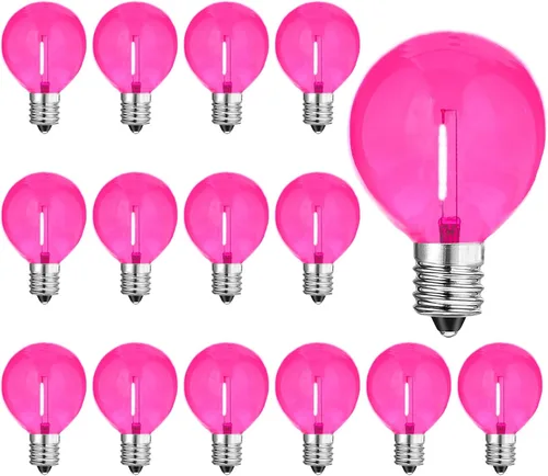 Bombillas LED de repuesto G40 color rosa – Bombilla de filamento LED de 1 W, tira de luces inastillables e impermeables para exteriores, luz