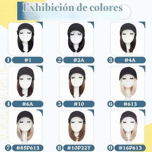 Vista 6 de Hairro Peluca de gorra de béisbol con cabello adjunto, corto estilo Bob ajustable, extensiones de cabello sintético para mujeres, balayage