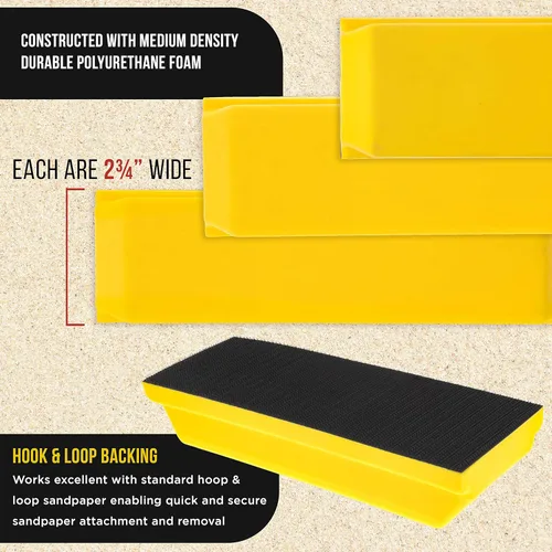 Vista 4 de Dura-Gold Pro Series Classic - Bloque de lijado manual rectangular con 3 bloques, juego de 5 pulgadas, 7-3/4 pulgadas y 10 pulgadas, soporte