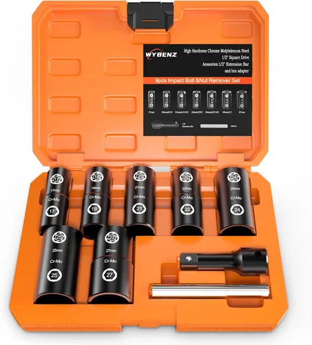 Juego de extractor de tuercas de llanta abatible 2 en 1, 9 herramientas de extracción de tuercas de llanta, kit de extracción de bloqueo de rueda,