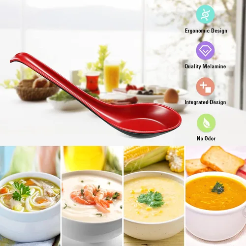 Vista 3 de Cucharas de sopa asiáticas con gancho para cucharas de sopa de fideos Soba, cuchara de ramen, sopa china de Won Ton, vajilla asiática para el hogar
