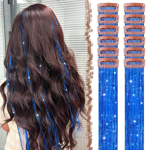 Vista 7 de FESHFEN Extensiones de cabello con clip con estampado de leopardo, 6 unidades, extensiones de cabello sintético largo y liso con clip, extensiones