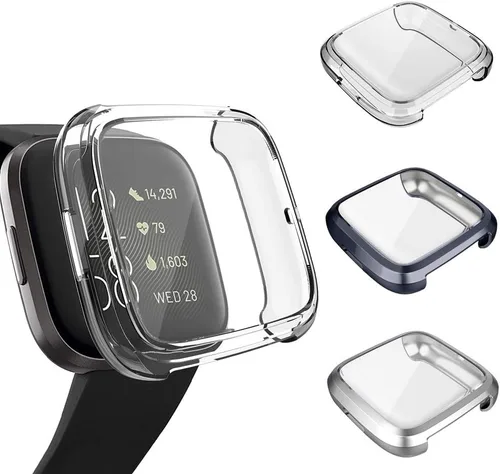Vista 11 de Paquete de 3 protectores de pantalla compatibles con Fitbit Versa 2, GHIJKL, ultrafino, suave, TPU, funda protectora completa contra golpes