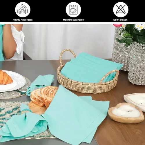 Vista 7 de Servilletas de tela para uso diario, 100% algodón, 18 x 18 pulgadas, color aguamarina, servilletas de boda, servilletas de cóctel, servilletas