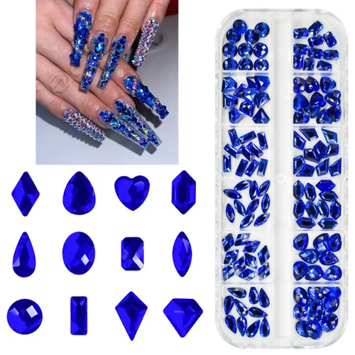 Vista 15 de 120 diamantes de imitación para uñas Aurora transparentes con luz de luna, 12 formas, gemas grandes, diamantes de imitación de parte trasera plana