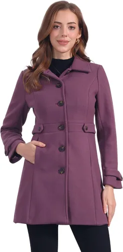 Vista 20 de Abrigo clásico de invierno con bolsillos de Allegra K para mujer; chaquetón de botonadura sencilla Verde militar