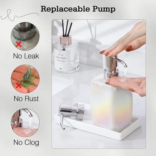 Vista 3 de Luxspire Dispensador de jabón de manos, botella dispensadora de loción de 12 onzas, botellas de cerámica recargables con 2 bombas, botella líquida