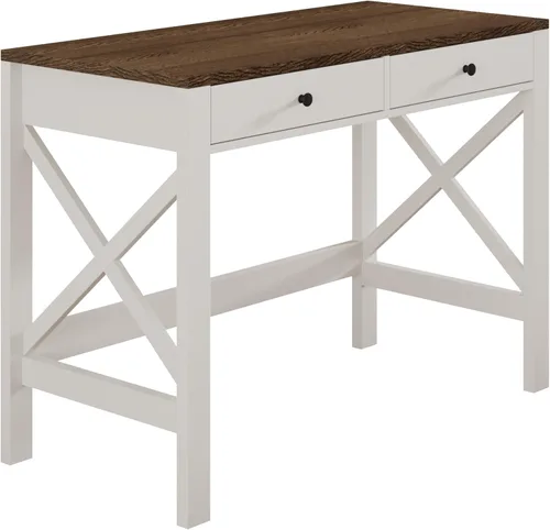 Vista 11 de ChooChoo Escritorio de oficina en casa, mesa de computadora de diseño moderno, escritorio negro con cajones, mesa de tocador de maquillaje