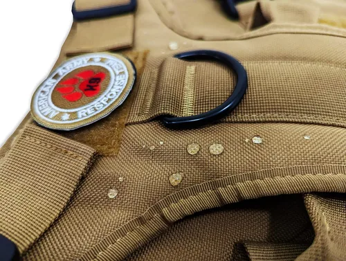 Vista 2 de Arnés táctico para perro, chaleco sin tirones, arnés de chaleco para perro con asa, arnés militar resistente para perros pequeños. Marrón, S (S)