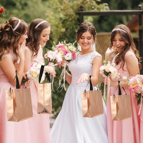 Vista 6 de Eccliy Juego de 80 bolsas de regalo brillantes y reutilizables con asas, bolsas de comestibles para bodas, despedidas de soltera, Navidad